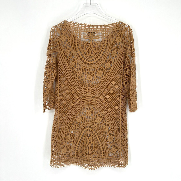 Soft Surroundings Top Womens M Brown Boho Lace Blouse Indie Festival Coverup - Picture 2 of 5